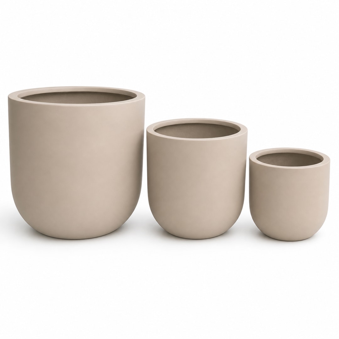 Set of 3 Round Cylinder Polystone Indoor/Outdoor Planters, Sand