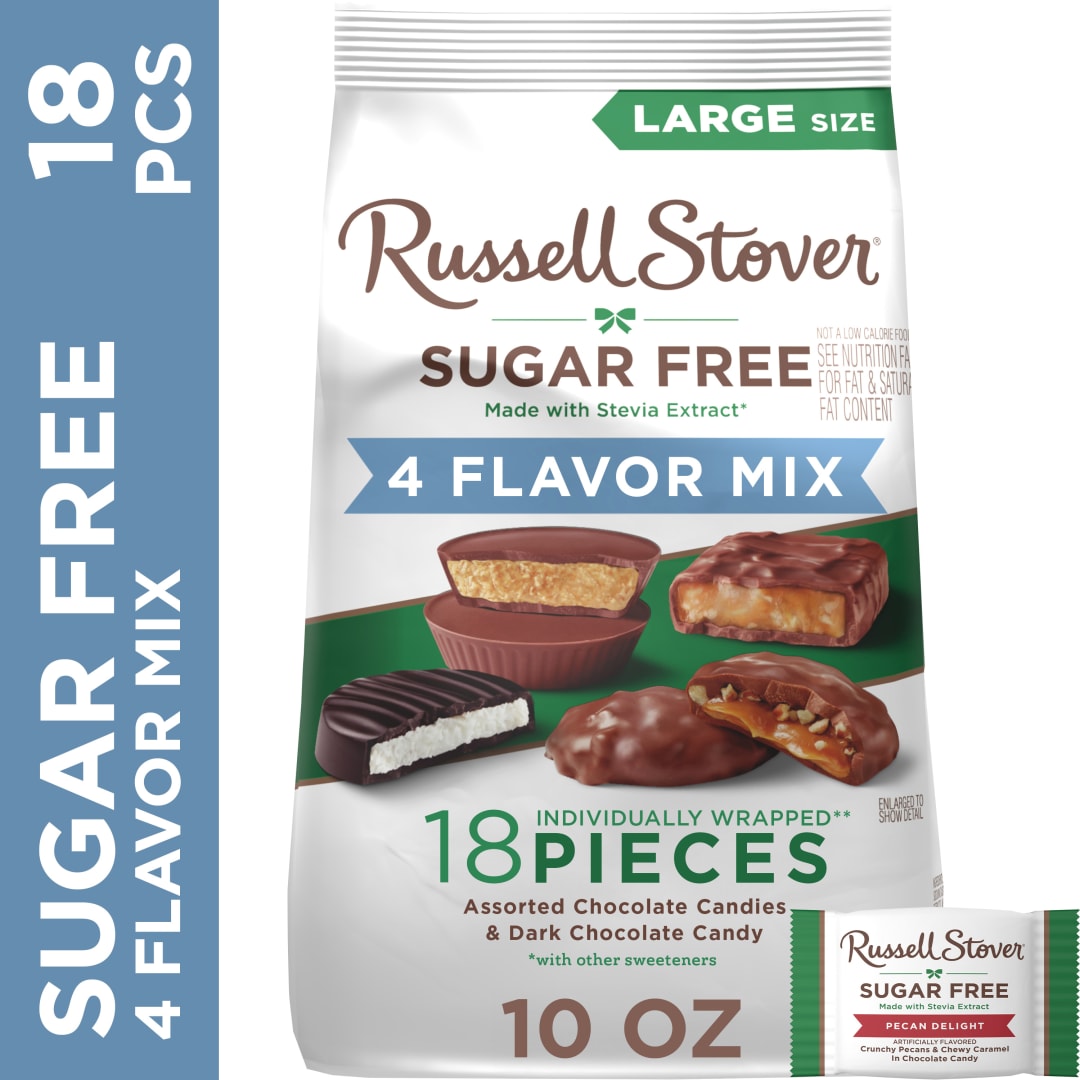 RUSSELL STOVER Sugar Free 4 Flavor Mix in Chocoalte Candy & Dark Chocolate Candy, 10 oz. bag