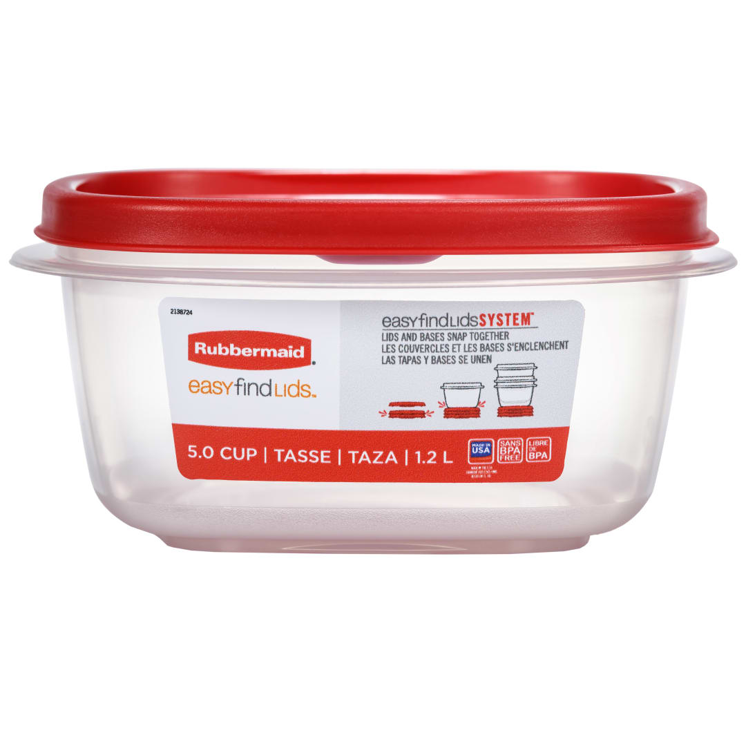 Rubbermaid Vented EasyFindLids Food Storage Container, 1.2 L (5 Cup), Racer Red, 1 Pack