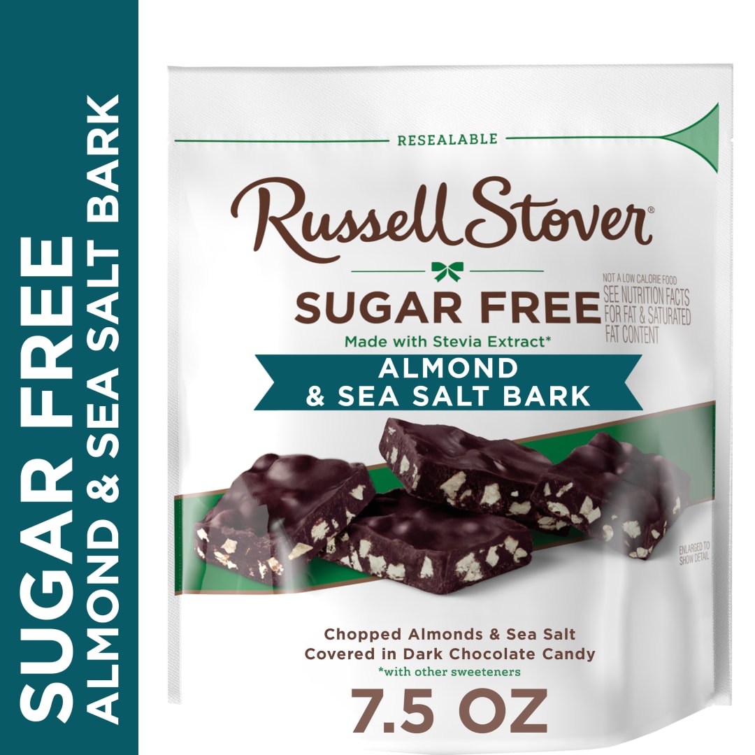 RUSSELL STOVER Sugar Free Dark Chocolate Almond & Sea Salt Bark, 7.5 oz bag