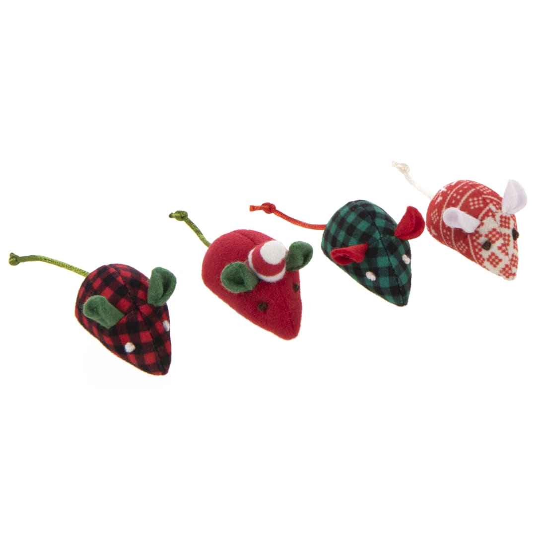 SmartyKat Skitter Mice (Set of 4) Holiday Plush Catnip Cat Toys