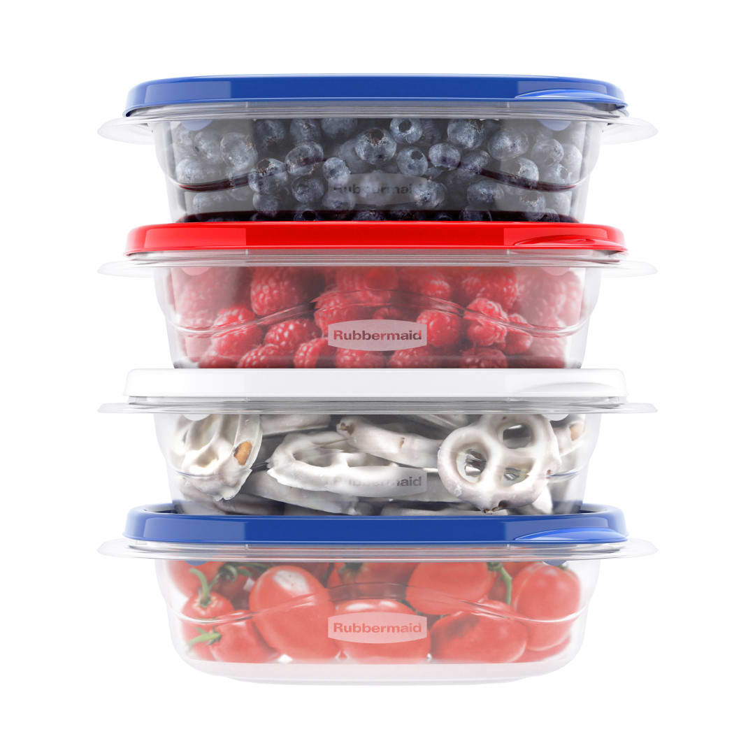 Rubbermaid TakeAlongs Special-Edition Americana 2.9-Cup Square Food Storage Containers with Lids, 4-Pack, Snack Containers, QuikClik Seal, Ridged Lids, BPA-Free