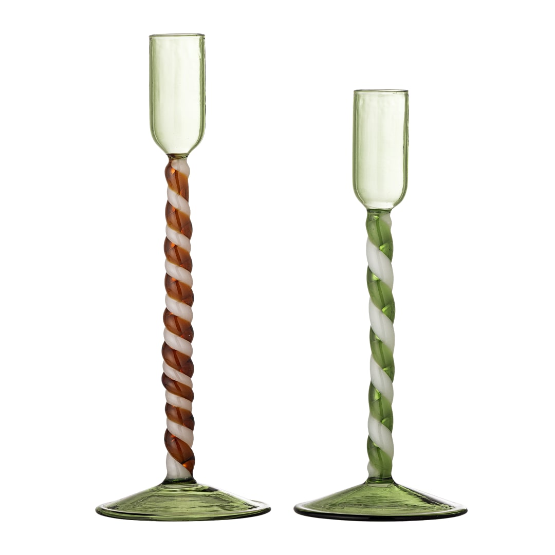 82072872 - Swirlie Candle Holder, Green, Glass STOCK: 300