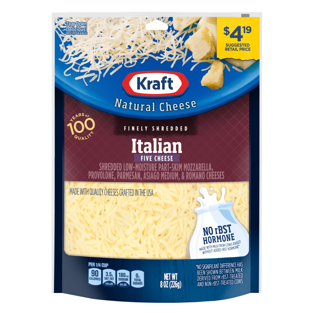 Kraft Natural Cheese-Fine Shreds Italian Five Cheese, 8 oz Pouch