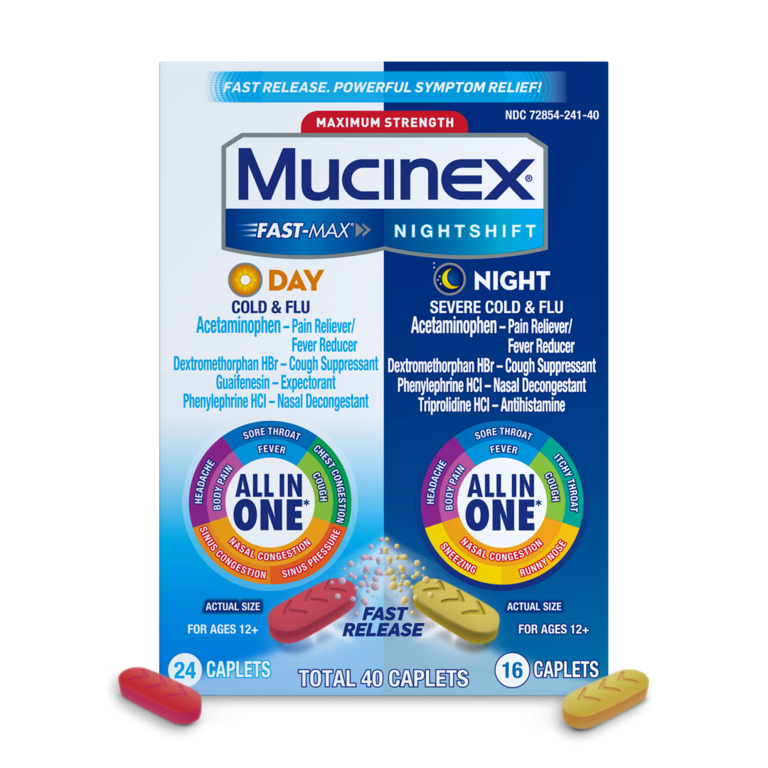 MUCINEX® FAST-MAX® Day Cold & Flu & Nightshift® Night Severe Cold & Flu  Caplets - 24/40 ct.