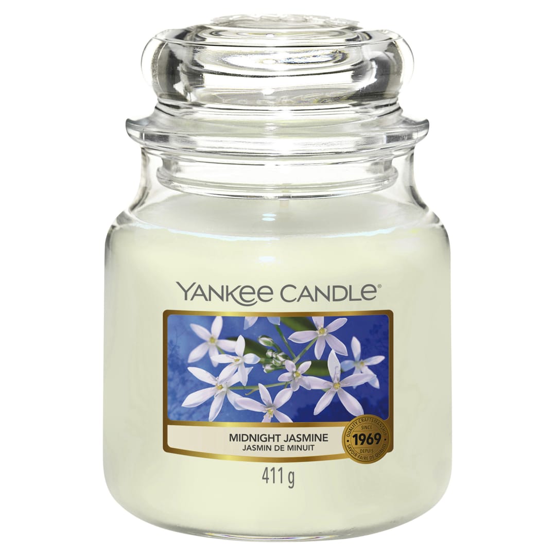Yankee Candle Vela perfumada | Vela en tarro mediano Midnight Jasmine | Velas de larga duración: hasta 75 horas | Regalos para mujeres