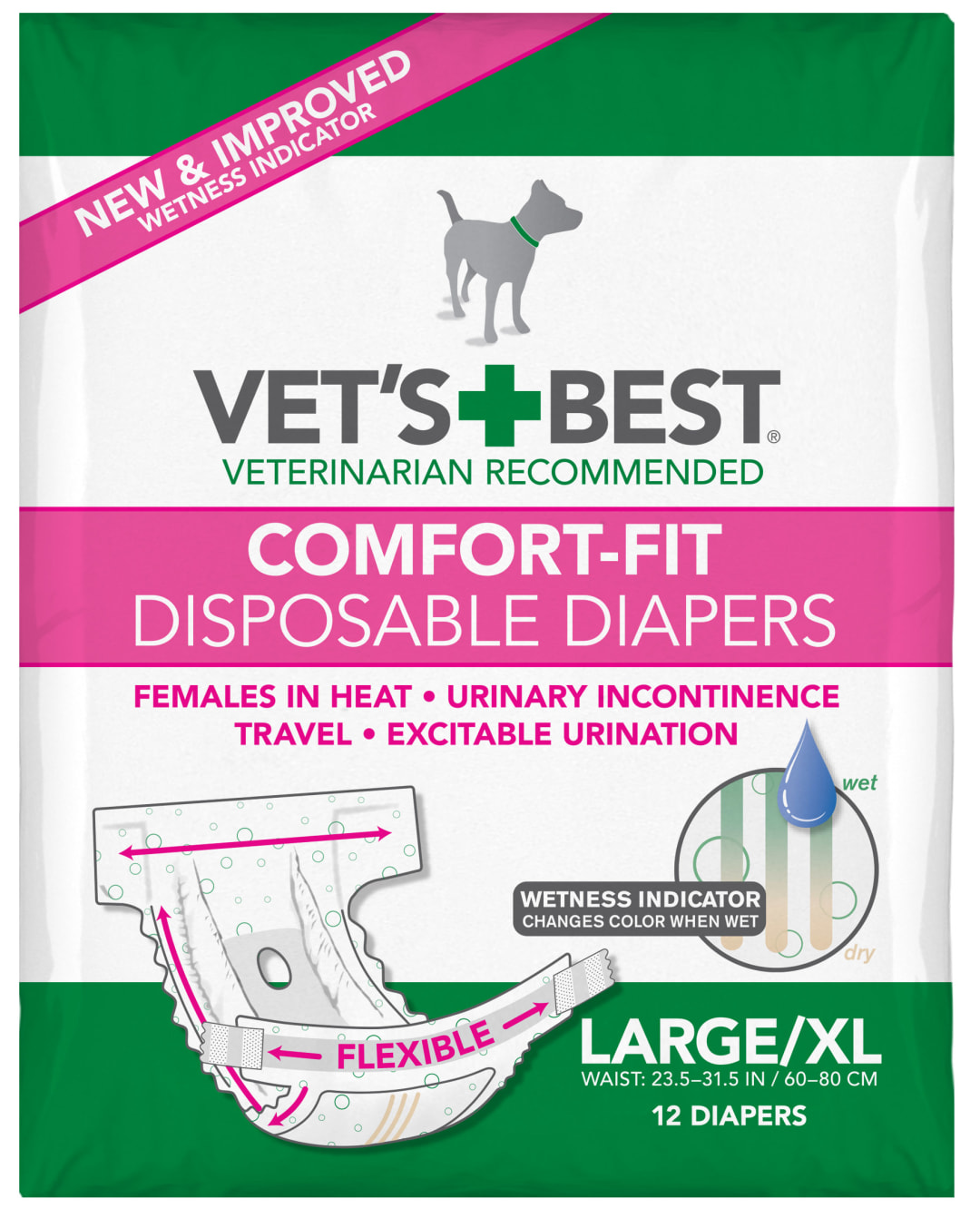 Vet's Best Comfort Fit Dog Diapers | Disposable Female Dog Diapers | Absorbent with Leak Proof Fit | Large/X-Large, 12 Count