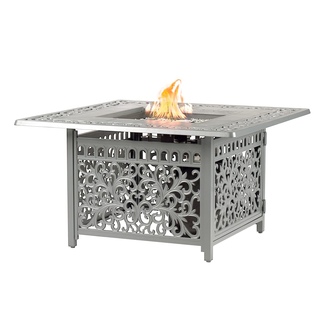 Square 42 in. x 42 in. Aluminum Propane Fire Pit Table with Glass Beads, Two Covers, Lid, 55,000 BTUs in Grey Finish