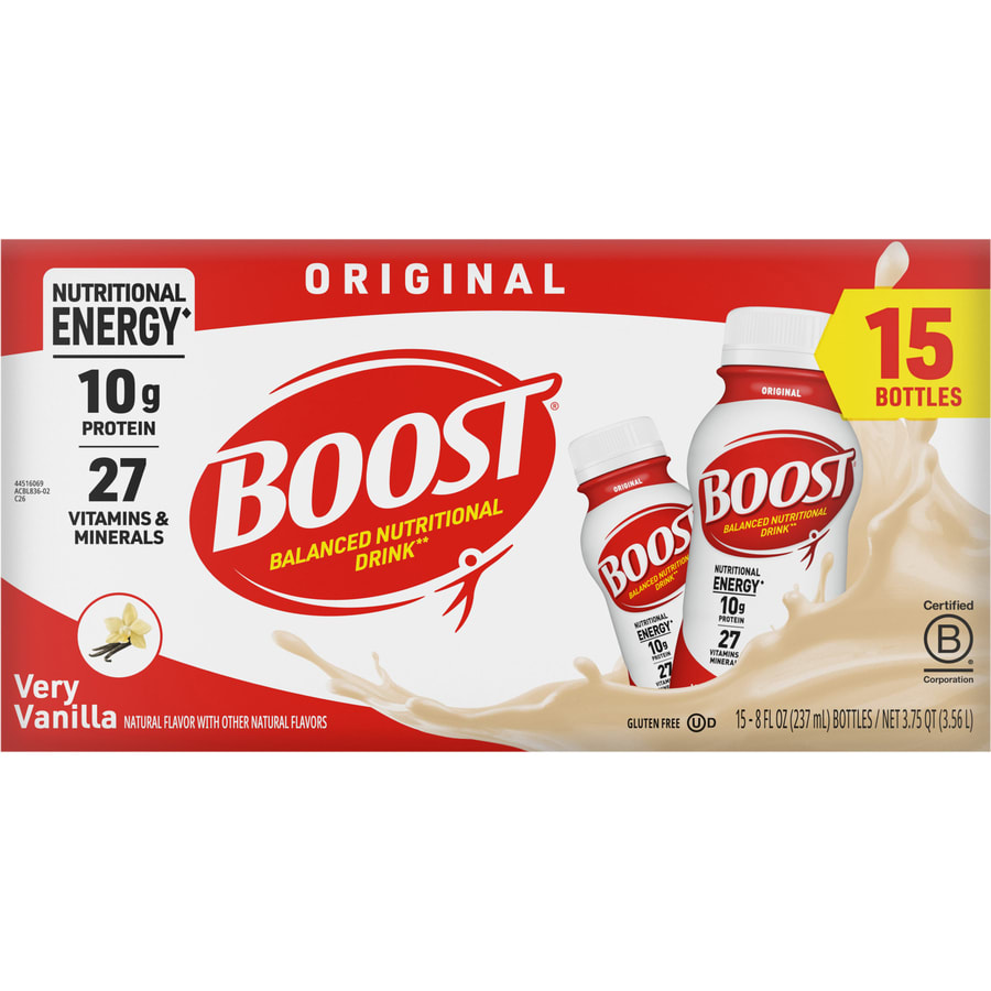 BOOST Original Balanced Nutritional Drink Protein Shakes, Very Vanilla, 8 fl oz, 15 Pack