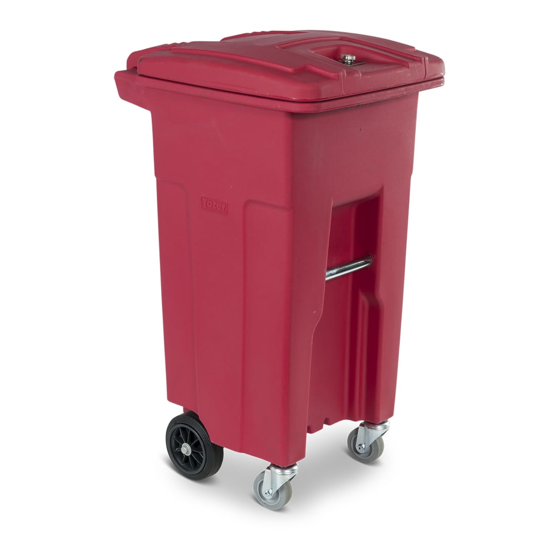 32 Gal. Red Hazardous Waste Trash Can with Wheels and Lid Lock (2 Caster Wheels 2 Stationary Wheels)