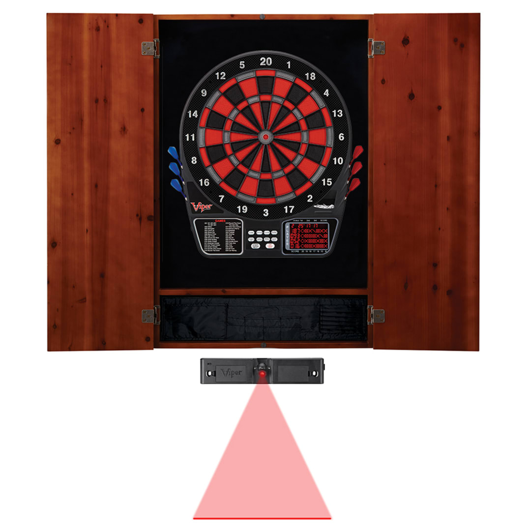 Viper Metropolitan Cinnamon Soft Tip Dartboard Cabinet, Viper 797 Electronic Dartboard, and Throw Line Light