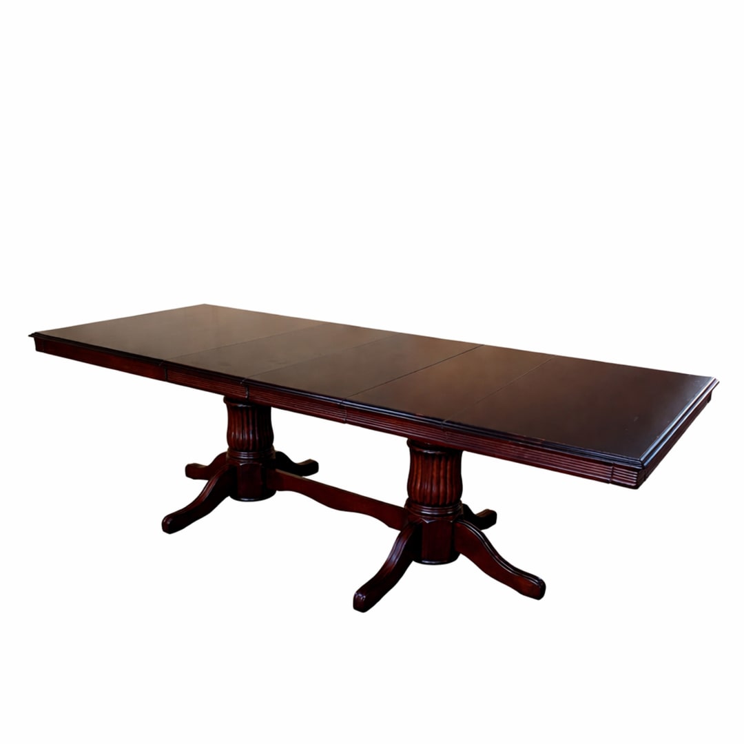 Traditional 118 Inch Rectangular Extendable Dining Table, Expresso Brown Finish Solid Rubberwood