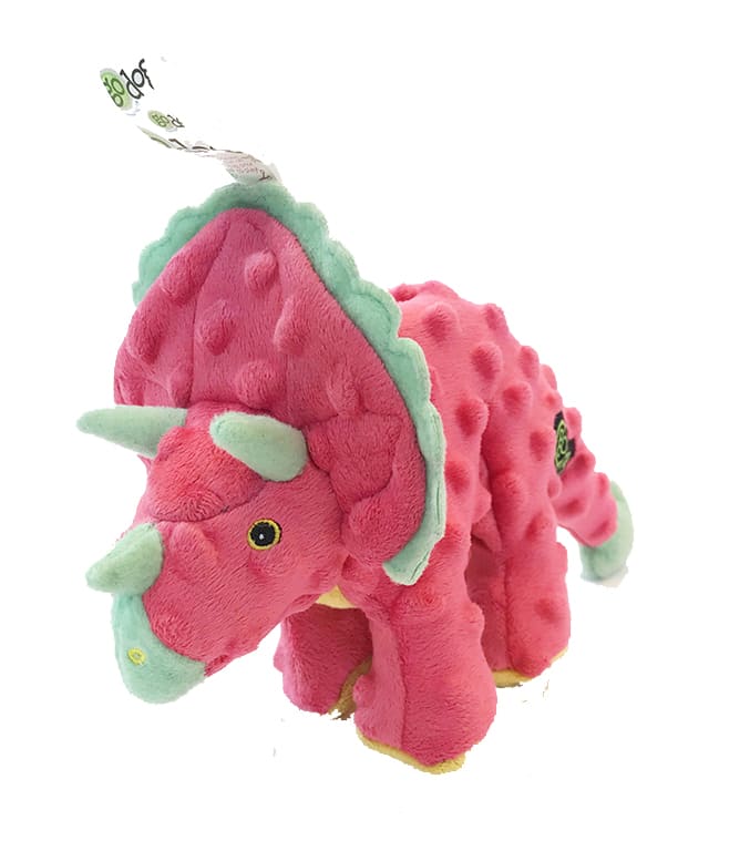 goDog Dinos Frills Squeaky Plush Dog Toy With Chew Guard Technology, Pink, Large