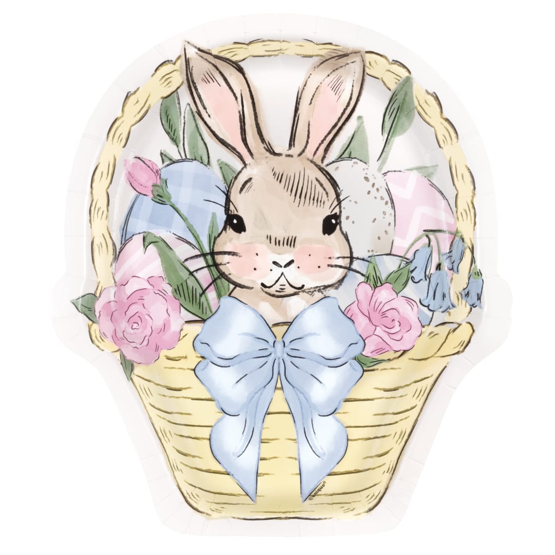 Watercolor Easter Basket-Shaped 9.25" Dinner Plates, 8ct