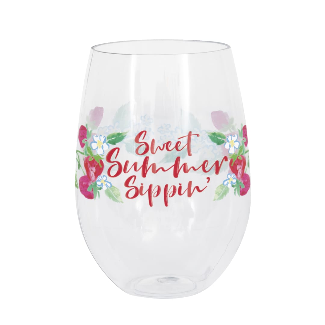 Sweet Strawberry "Sweet Summer Sippin" Plastic Stemless 21oz Wine Glass