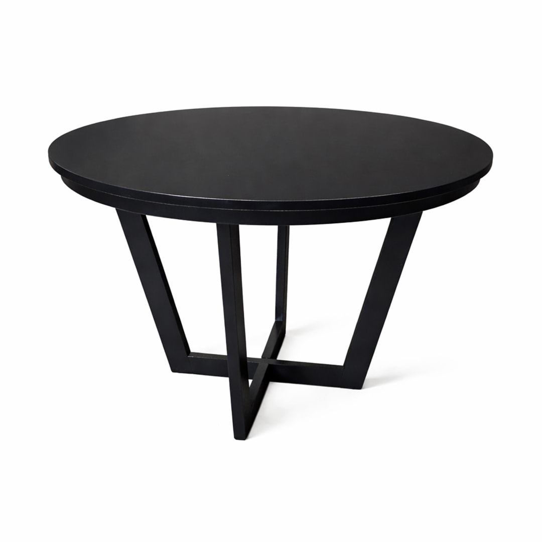 Modern 41.3 Inch Round Dining Table, Black Finish Solid Rubberwood