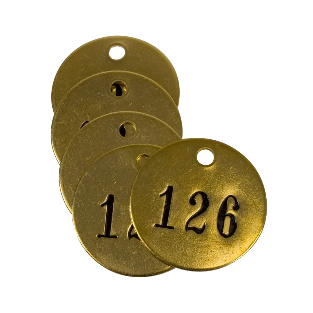 Pre-Marked Tag-Round 126-150 1-1/4" Brass 25 Pack