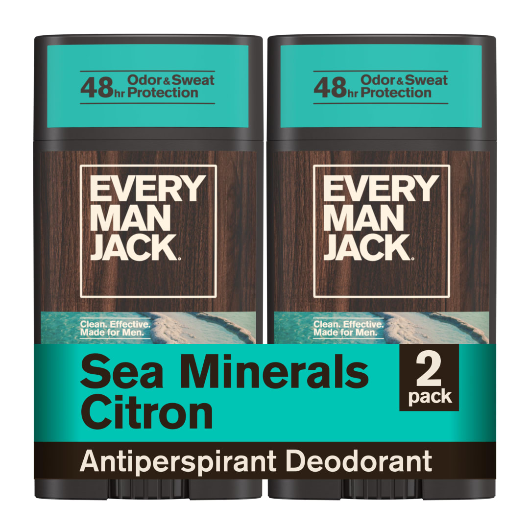 Every Man Jack Men’s Sea Minerals Citron Antiperspirant Deodorant – New & Improved Formula – 48-Hour Odor & Sweat Defense– 2.6 oz (2 Pack)