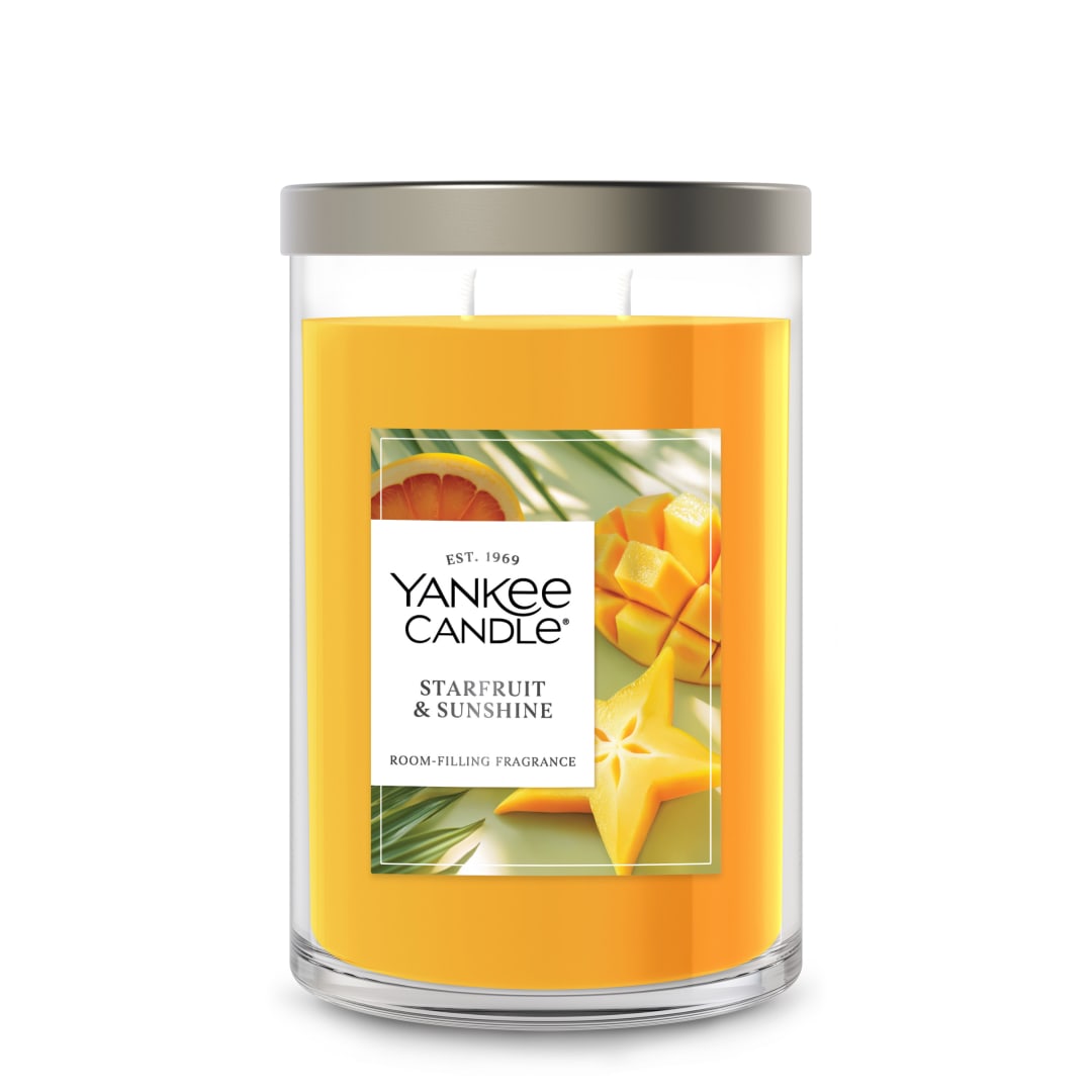 Yankee Candle Large Tumbler Scented Candle with up to 80 Hour Burn Time, Premium Plant Wax Blend for Consistent Burn, 20 oz Tumbler Candle with Room Filling Fragrance, Starfruit & Sunshine