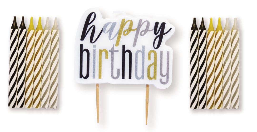 13 GLITZ Black Happy Birthday Pick Candle &amp; Spiral Candle Set, 13pc