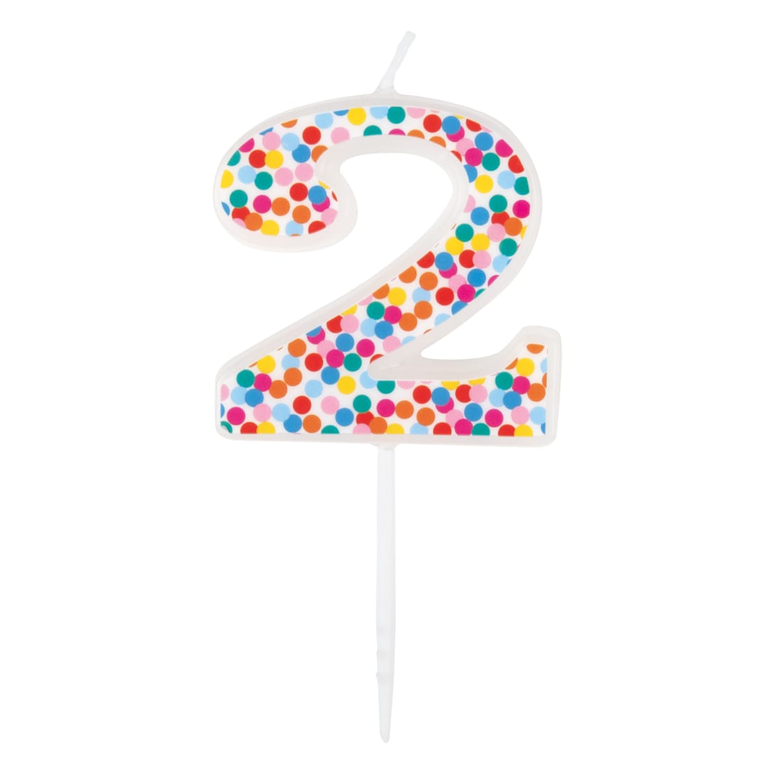 Packed Party Number 2 Confetti Patterned White Pick Birthday Candle