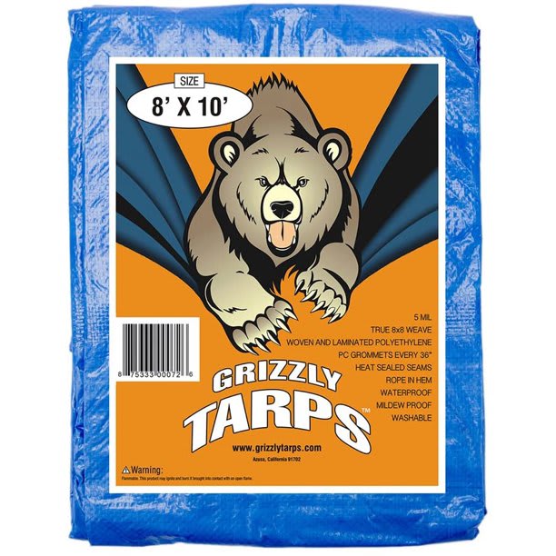 B-Air Grizzly Tarp, 8 x 8 Weave, Multi Purpose Waterproof Tarp, 8X10, Blue, Pack of 20