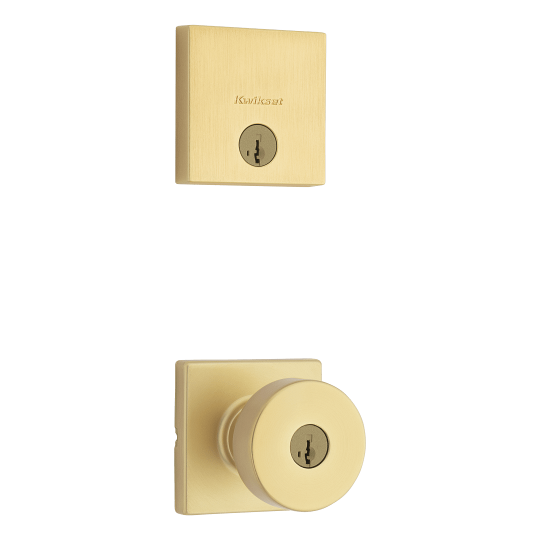 991 Pismo Keyed Entry Lever and Single Cylinder Deadbolt Combo Pack featuring SmartKey Security™ in Satin Brass