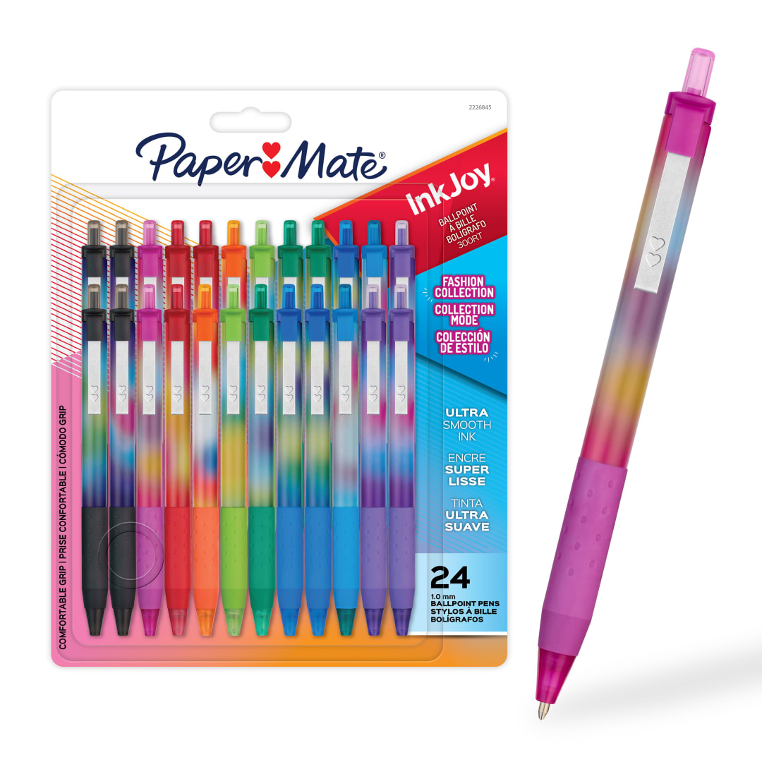 Paper Mate InkJoy 300RT Ballpoint Pens, Colourful Pens with Fashion Wraps, Retractable, Medium Point, Assorted Colours, 24 Count