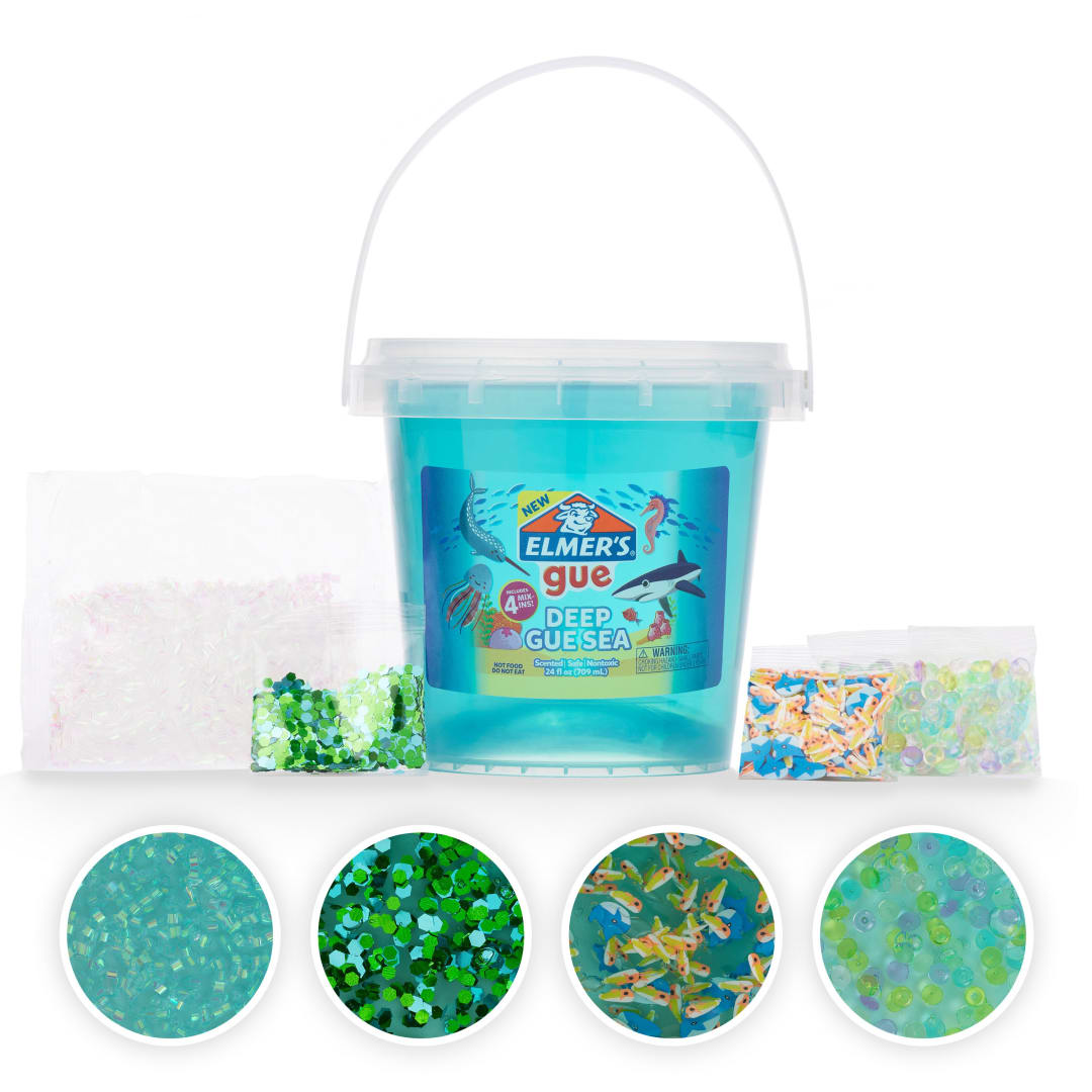Elmer's Gue Slime Prehecho, Slime Deep Gue Sea, Slime Azul transparente, cubeta de 1.5 Lb, Paquete transparente, 4 Piezas, 2151980