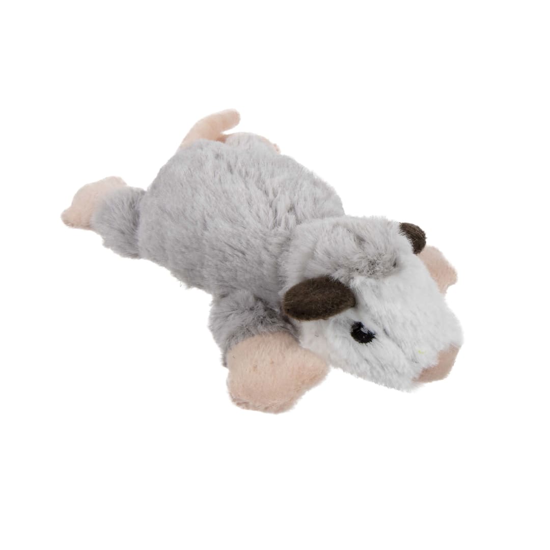 goDog Flatz Opossum Squeaky Plush Flattie Dog Toy with Chew Guard Technology, Gray, Extra Small