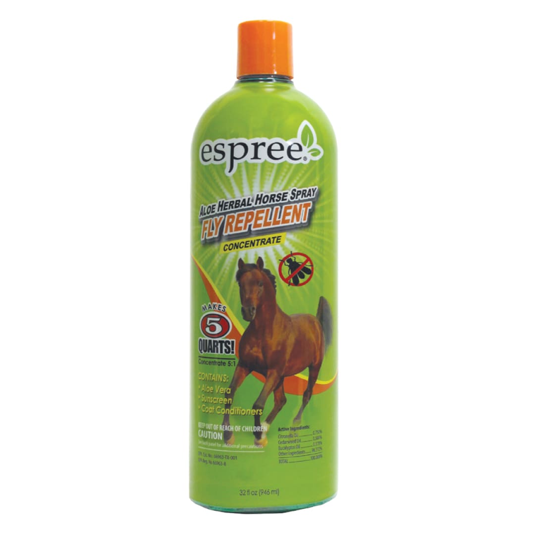 Espree Aloe Herbal Horse Spray | Fly Repellent with Aloe, Sunscreen, and Coat Conditioners | Promotes a Healthy Coat and Protection from the Sun | 32 oz Concentrate