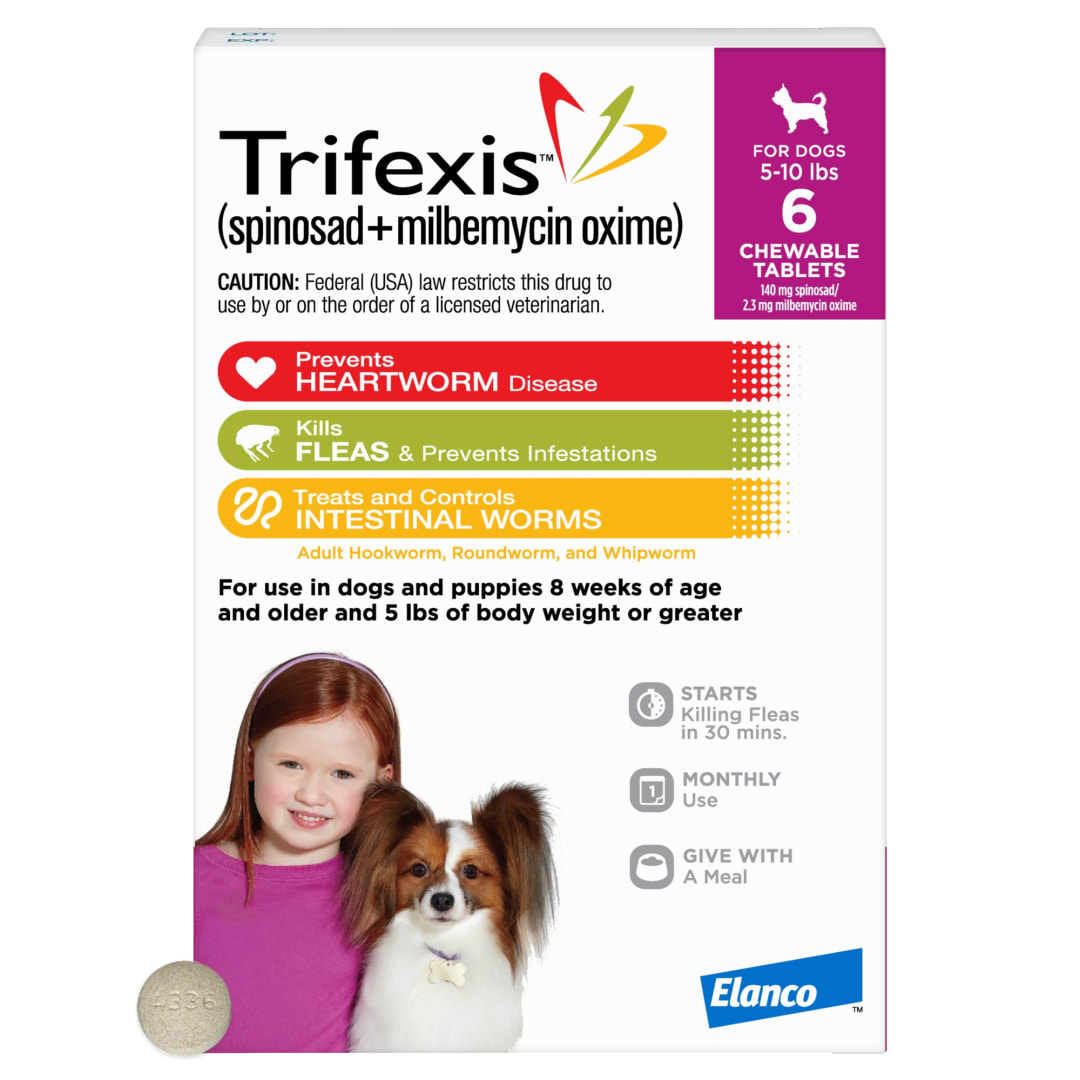 Trifexis Heartworm Prevention | Treats & Controls Flea Infestations + 4 Other Worms | Dogs 5-10 lbs.