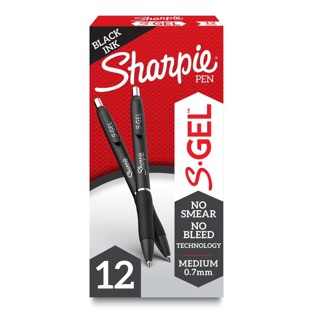 Sharpie S-Gel, Gel Pens, Medium Point (0.7 mm), Black Ink Gel Pen, 12 Count