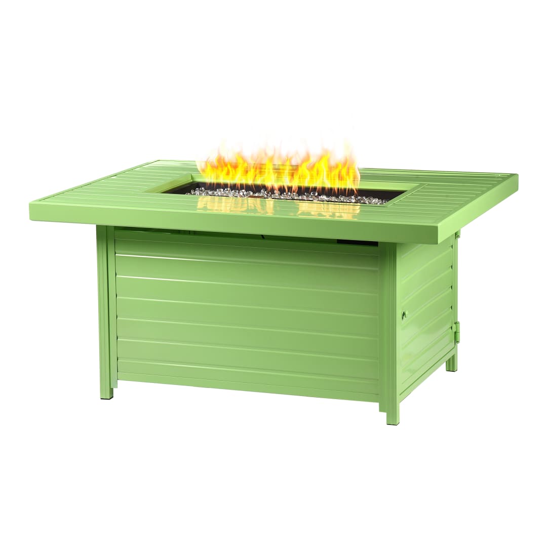 Rectangular 48 in. x 36 in. Aluminum Propane Fire Pit Table, Glass Beads, Two Covers, Lid, 55,000 BTUs in Green Finish