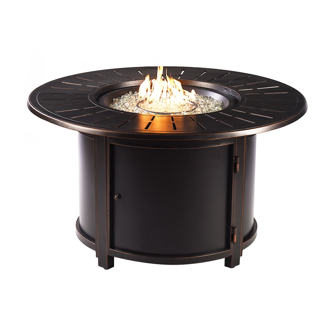 Aluminum Outdoor 44 in. Round Propane Fire Table with Fire Beads, Lid, Propane Tank Cover and Table Fabric Covers in Antique Copper Finish