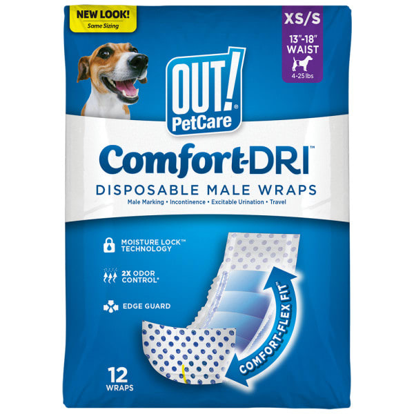 OUT! Pet Care Disposable Male Dog Diapers, XS/Small, 12 Count