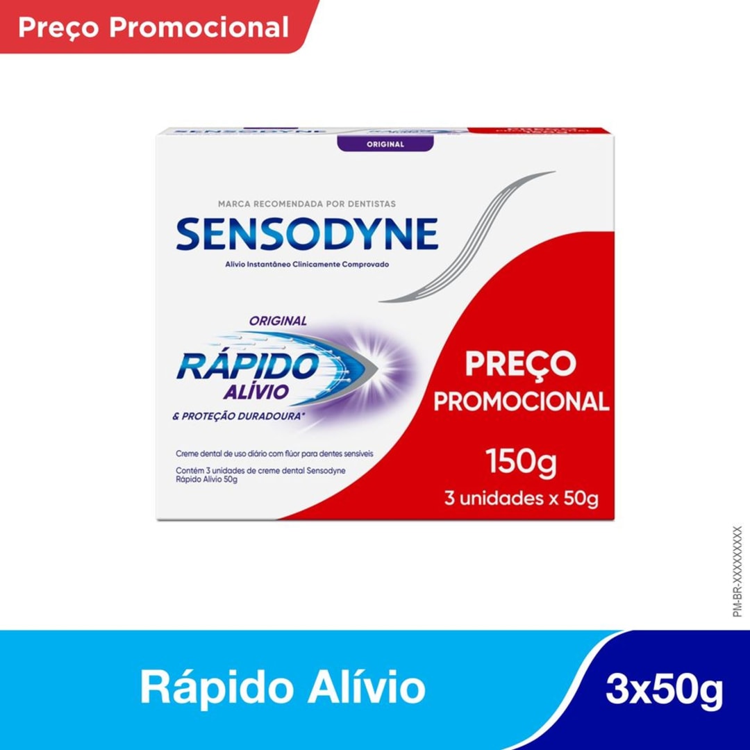Sensodyne Rápido Alívio 3x50g – Alívio em 60s para dentes sensíveis, ação rápida e duradoura