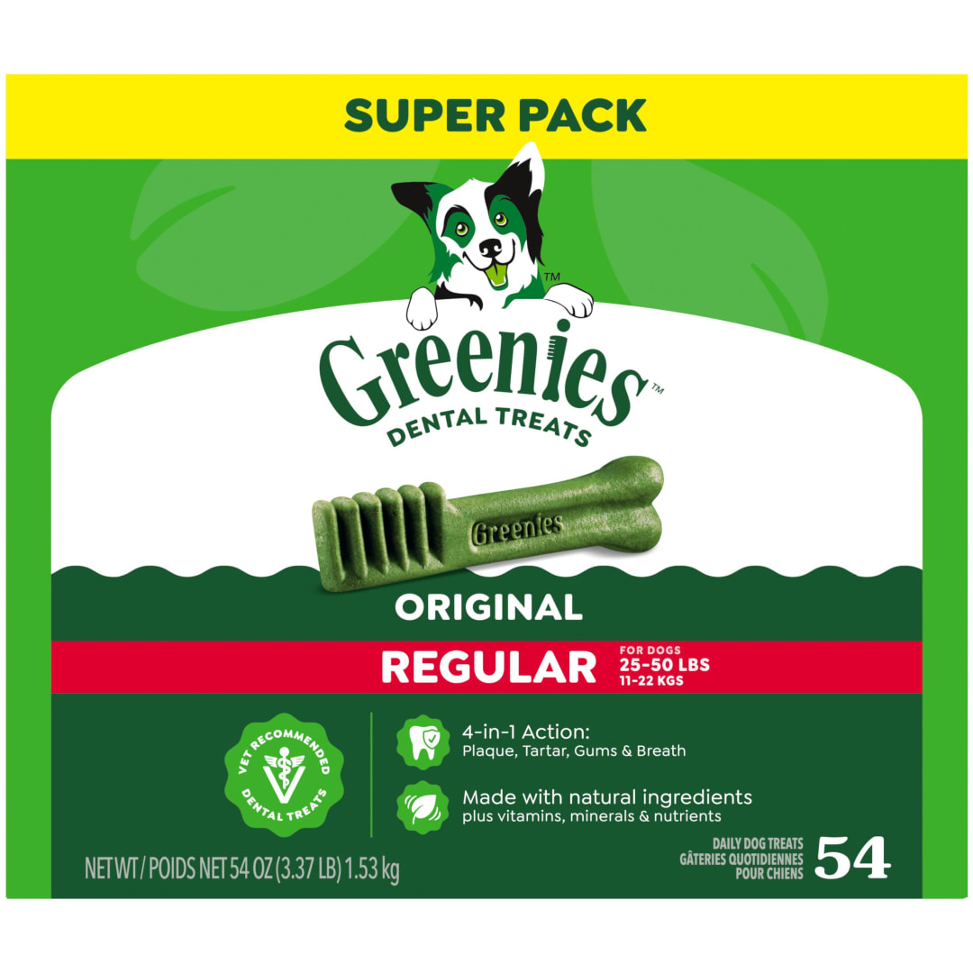 GREENIES Original Regular Natural Dental Care Dog Treats, 54 oz. Pack (54 Treats)