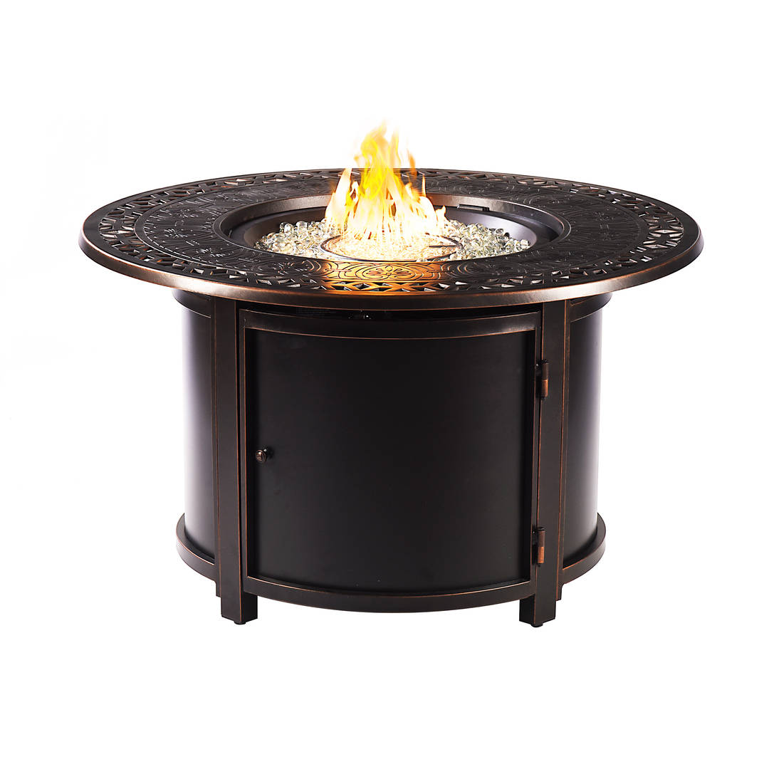 Round 44 in. x 44 in. Aluminum Propane Fire Pit Table with Glass Beads, Two Covers, Lid, 55,000 BTUs in Copper Finish