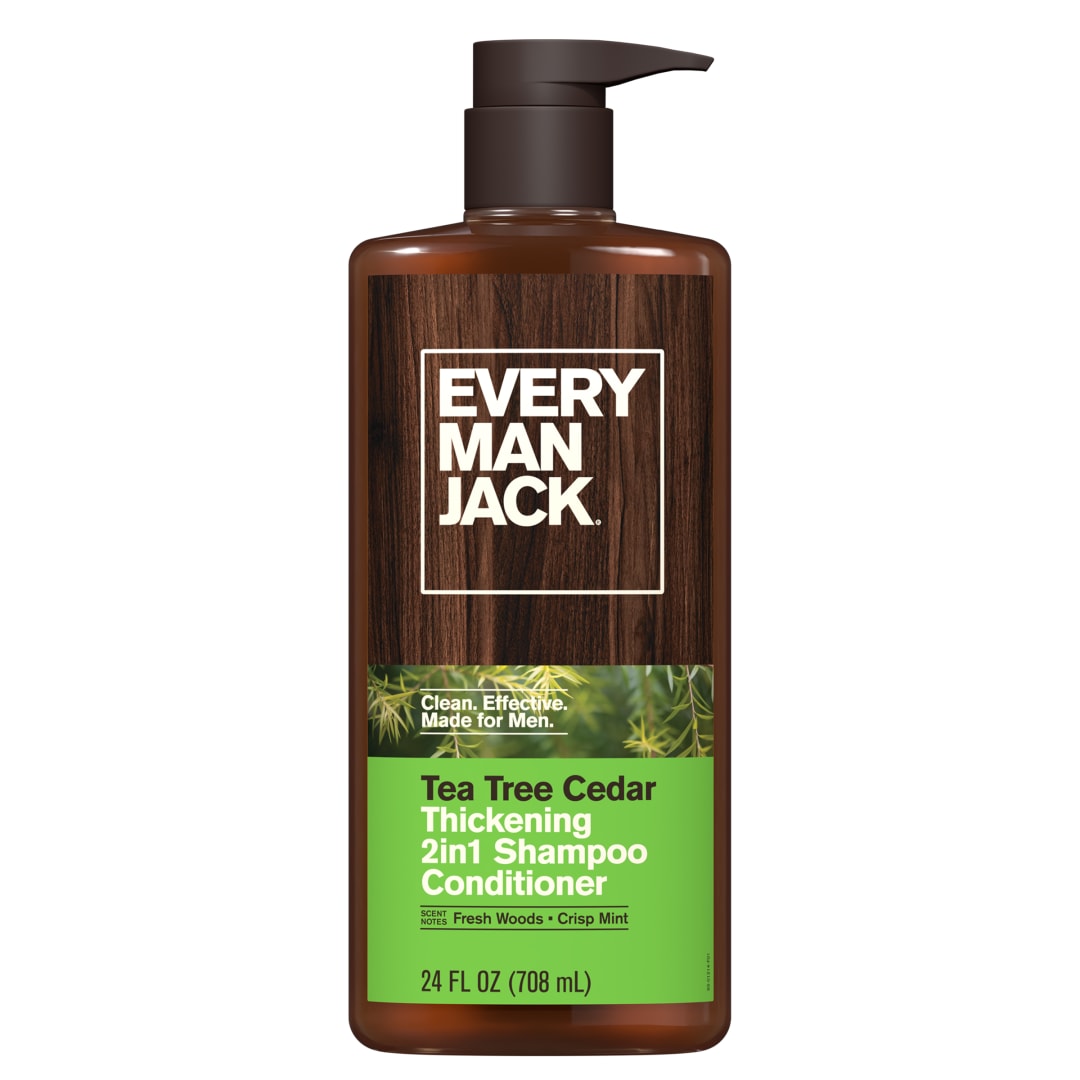 Every Man Jack 2-in-1 Tea Tree + Cedar Shampoo + Conditioner - Thicken, Cleanse, and Hydrate Hair with Coconut, Aloe, Tea Tree Oil - Notes of Fresh Cedar - Naturally Derived and No Harmful Chemicals - 24oz -1 Bottle