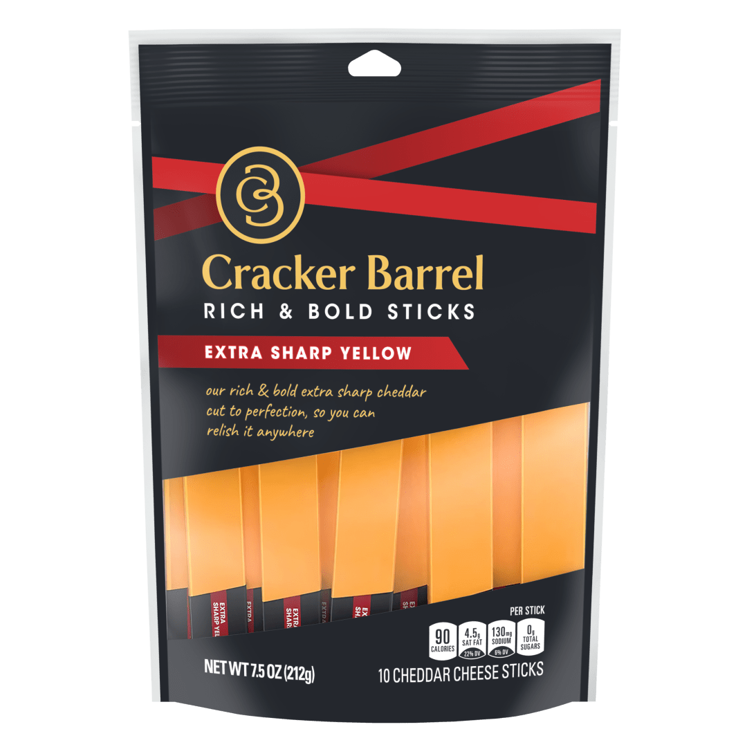 Cracker Barrel Extra Sharp Cheddar Cheese Snacks, 10 Count Sticks