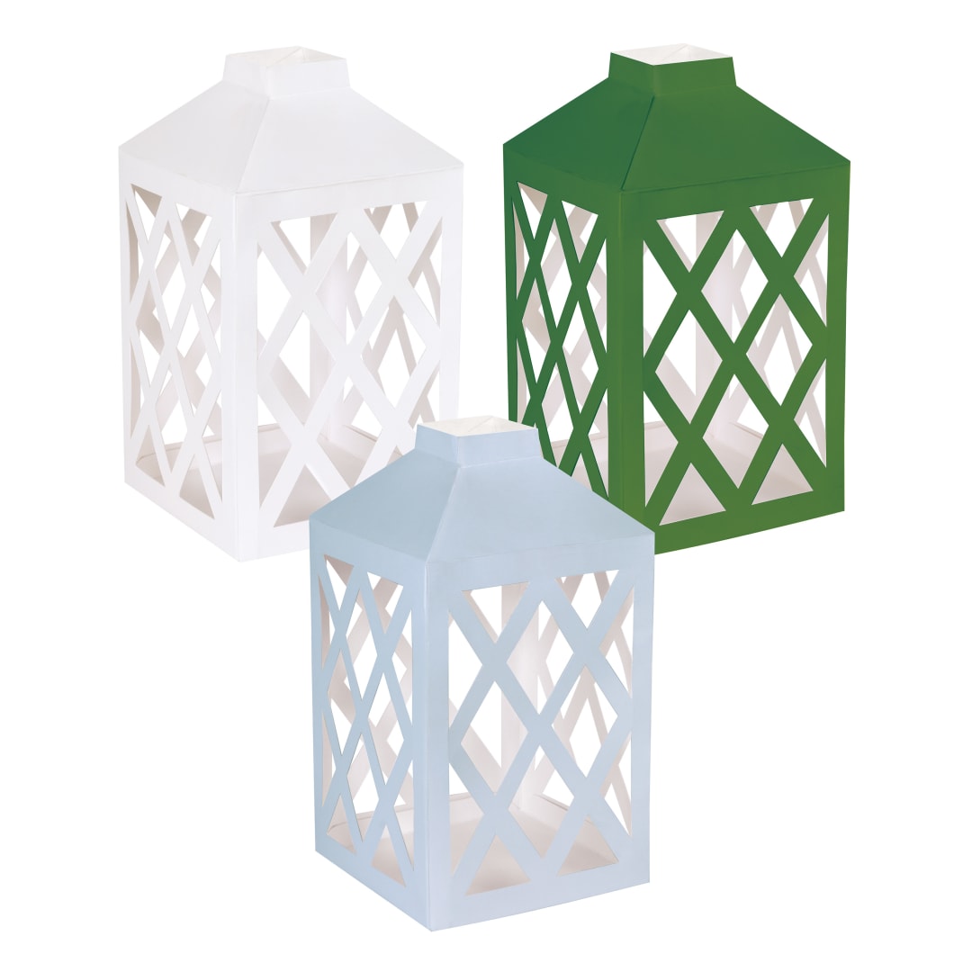 Garden Party Light Blue, Dark Green &amp; White Paper Lanterns, 3pc