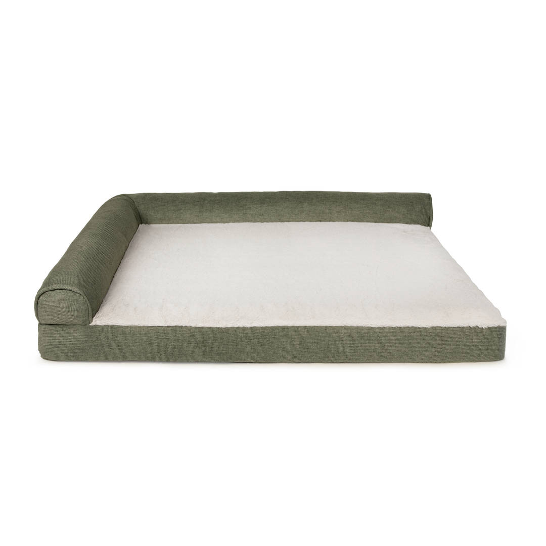 FurHaven Leaner Orthopedic Chaise Dog Bed, L-Shaped Bolster, Large, Sage