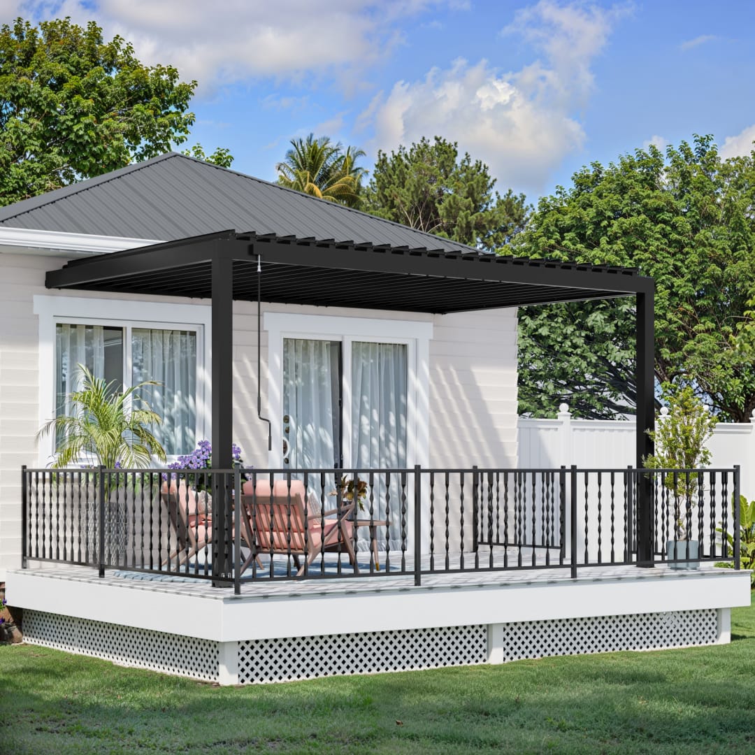 Evanston Wall Mounted Louvered Pergola-14x10