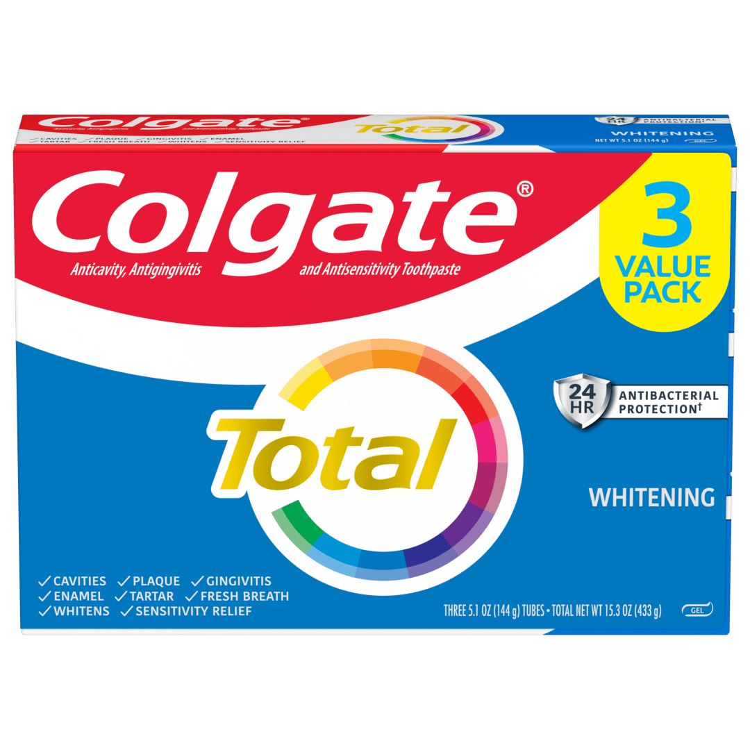 Colgate Total Whitening Gel Toothpaste, Mint Toothpaste, 5.1 oz Tube, 3 Pack