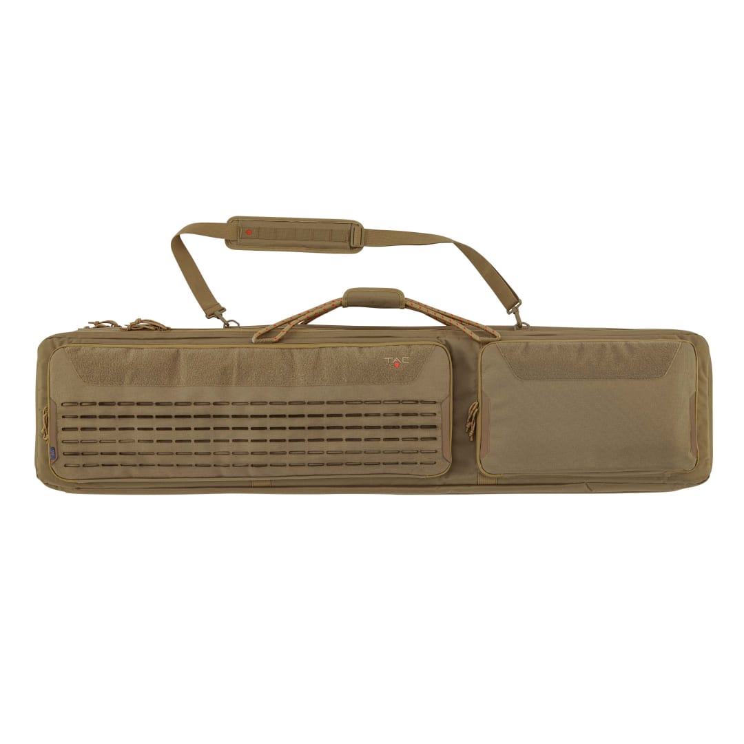 Tac-Six™ Lockable 2-Firearm Tactical 55" Gun Case, Laser Cut Molle Front, Coyote