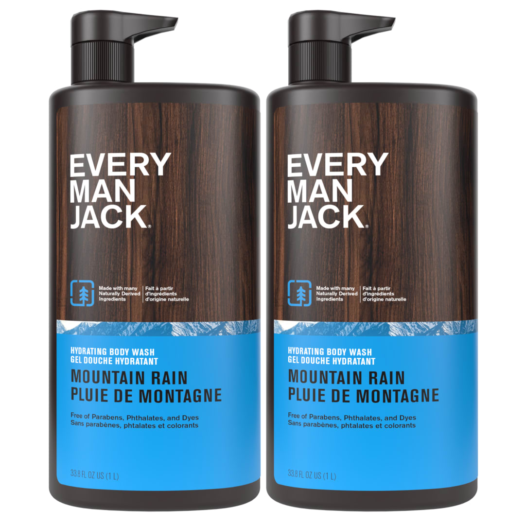 Every Man Jack Mountain Rain Mens Body Wash for All Skin Types - Cleanse, Hydrate, and Smell Great - Free of Parabens, Phtalates, and Dyes - 33.8 fl oz (2 Pack)