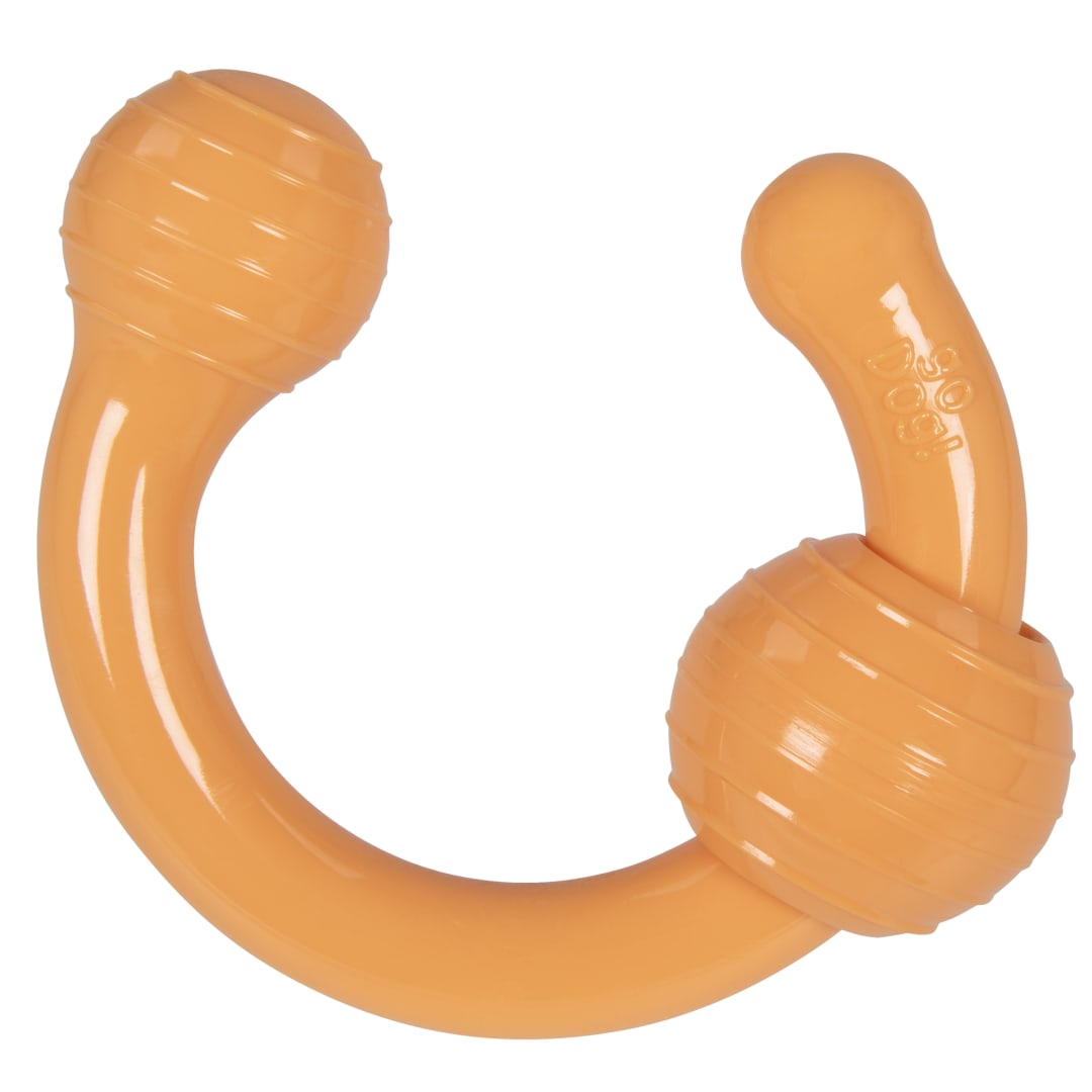 goDog Squeaks Looper Squeaky Puzzle Dog Toy, Interactive Treat Dispensing Toy for Mental Stimulation, Great for Tug and Solo Play to Keep Active Dogs Engaged, Orange, One Size