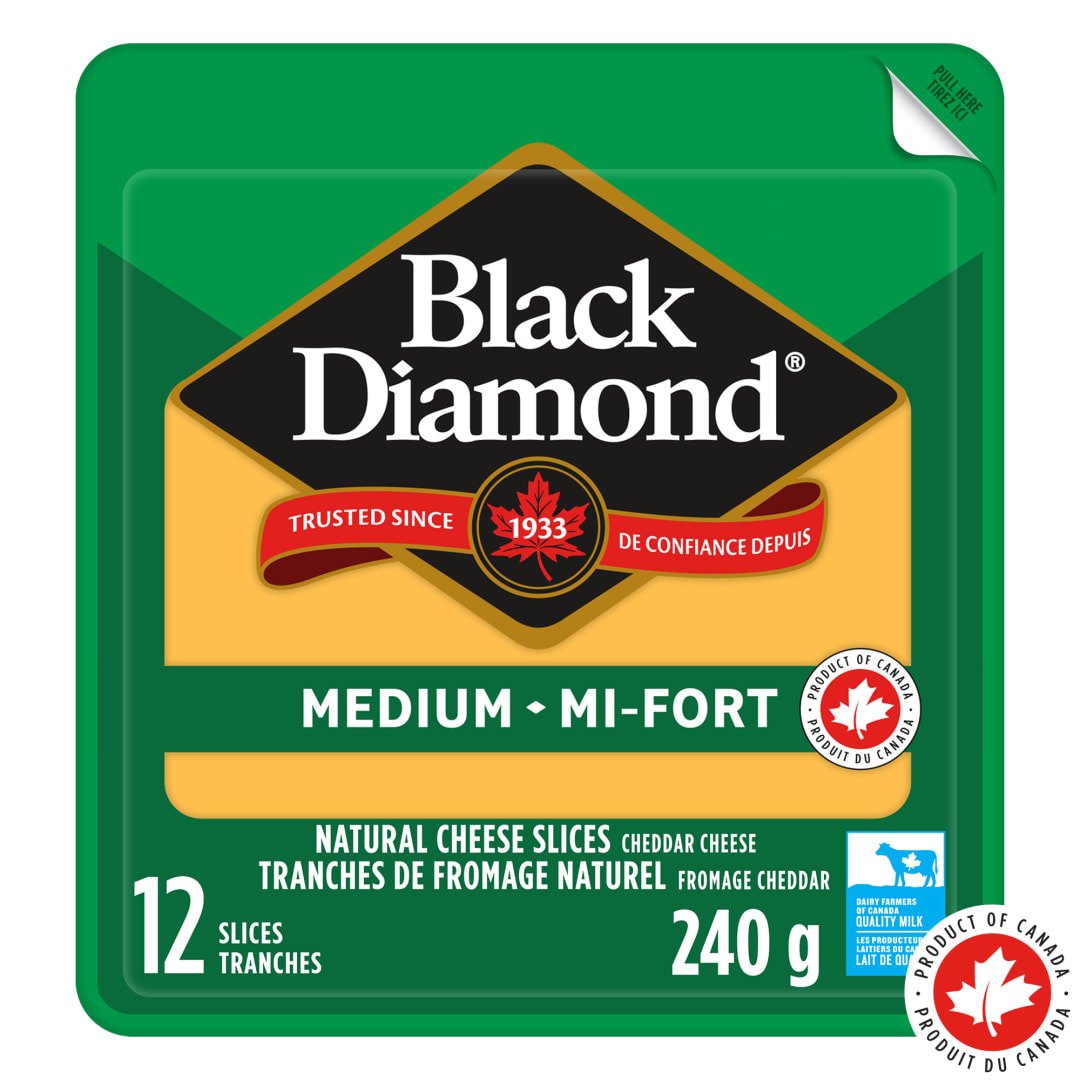 Black Diamond Medium Cheddar Natural Cheese Slices, 240g