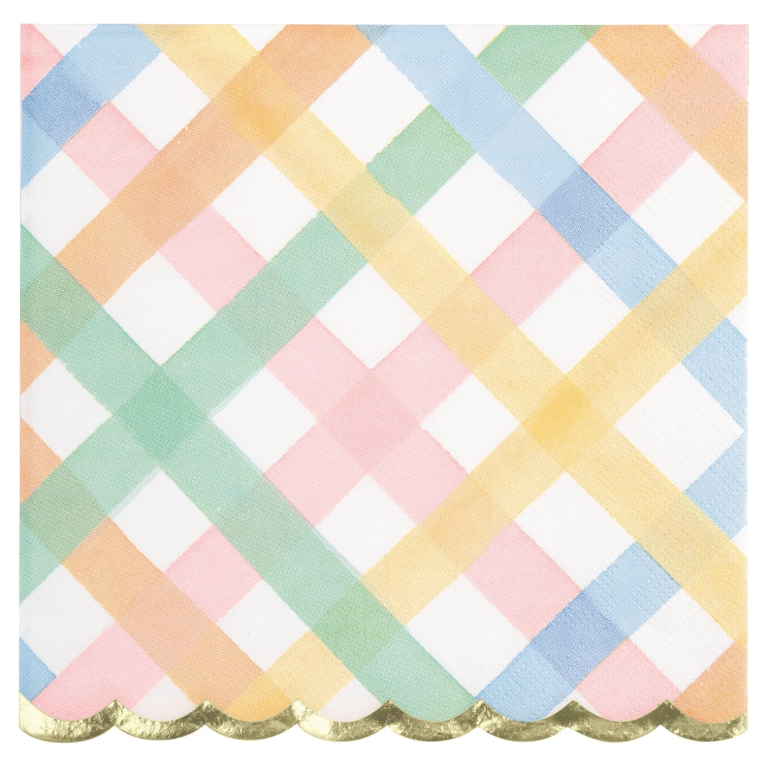 Pastel Plaid Scalloped Luncheon Napkins, 16ct - Foil Stamping